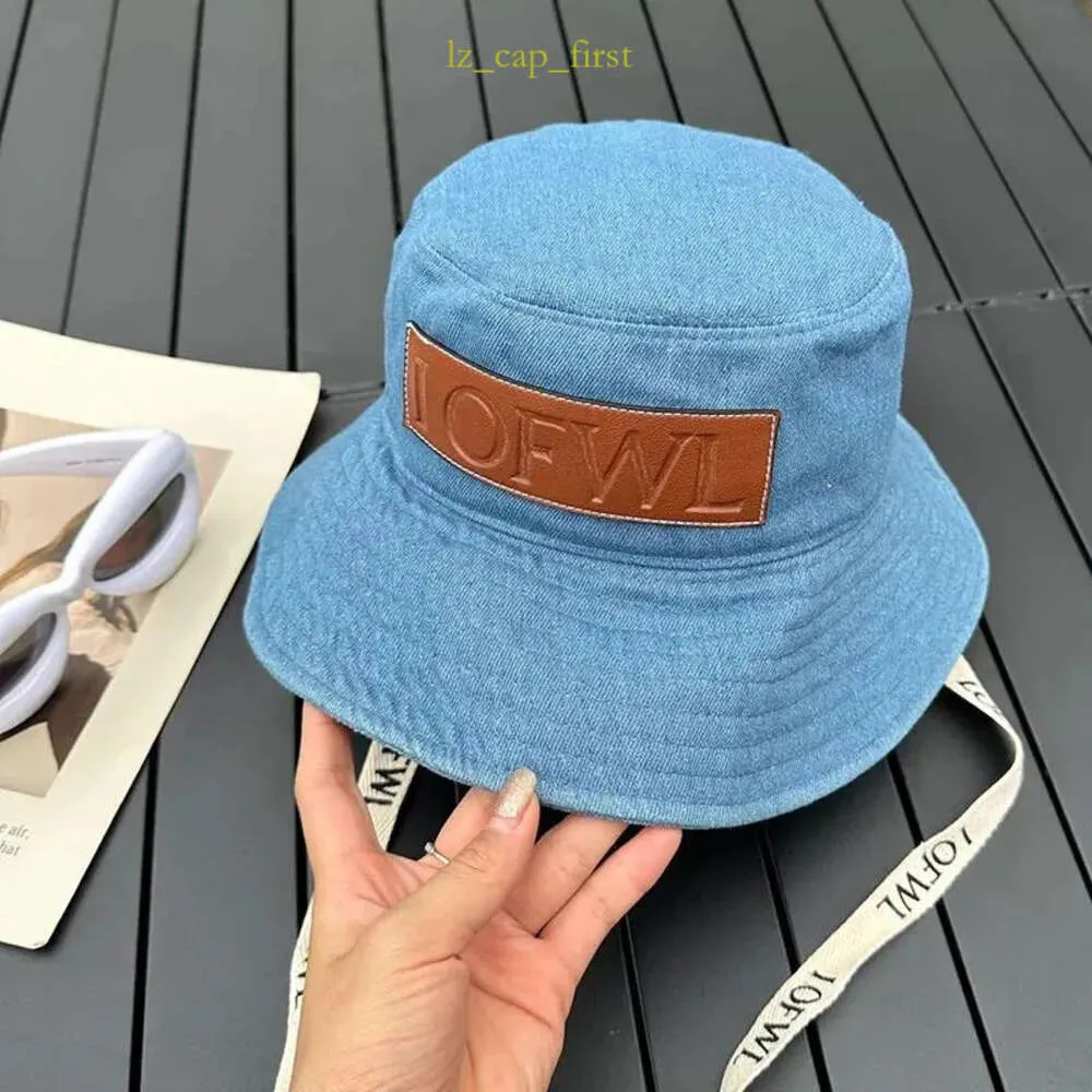 Denim Hats LOE Sunshade Fisherman Hat Canvas with Calfskin Women Bucket Hat Fashion Designers Sun Protection Casual Cap Best Quality