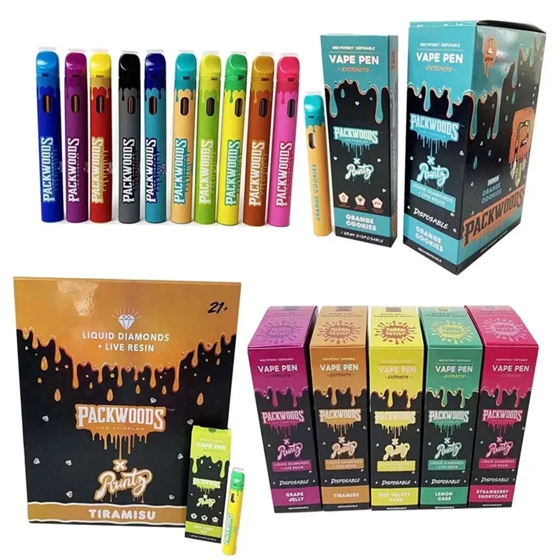 Nouveau Packwoods x Runty jetable vide Vapes boîte-cadeau emballage rechargeable 280mah 1.0ml vaporisateur 10 souches en Stock 500 pièces