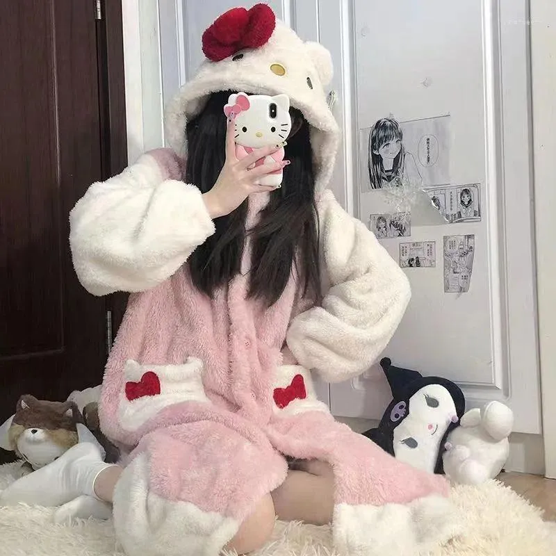 Dames Nachtkleding Winter Leuke Dikke Warme Nachthemd Voor Vrouwen Pyjama Met Capuchon Lange Flanellen Nachtjapon Gewaad Cosplay Pluche Slaap Draagt