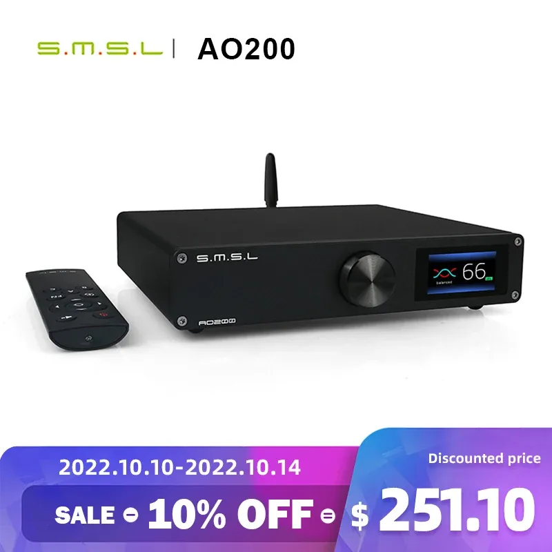 Haut-parleurs SMSL AO200 Amplificateur numérique Bluetooth 5.0 Entrée équilibrée Décodage USB Sortie XLR Sortie du haut-parleur Préout 150W * 2 HIFI AMP
