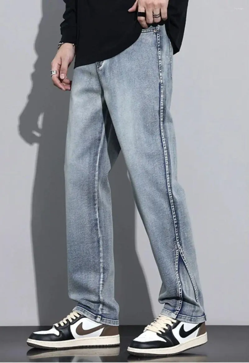 Мужские джинсы High Street, прямые широкие брюки, потертые трендовые универсальные модные брюки