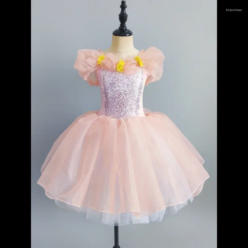 Stage Wear Paillettes pour enfants Jupe de ballet professionnelle Costume de performance de danse du cygne Fille