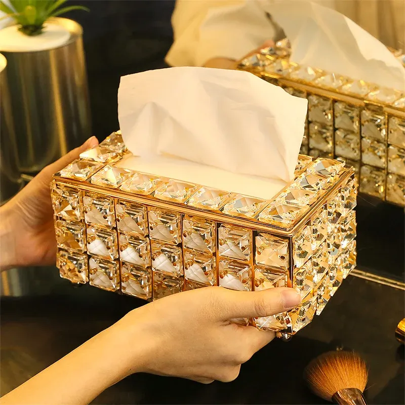 Organization Rhinestone Tissue Box Paper Rack Office Table Accessories Facial Case Holder Napkin Tray for Home Hotel Pen Holder Tools