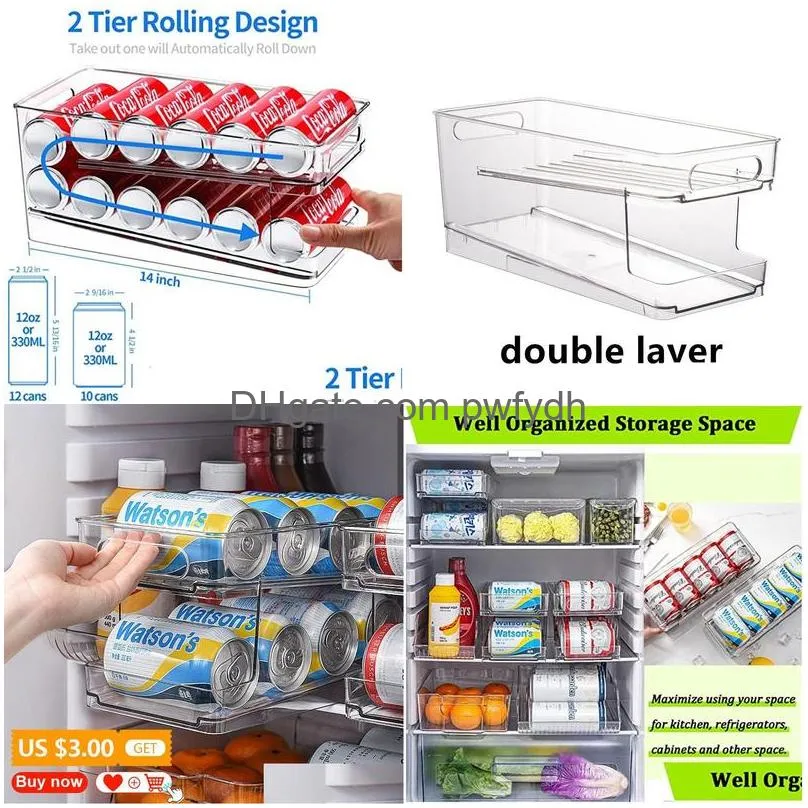 Pot Racks kylskåp kan dispenser rullande dryck Sodakylskåp arrangör förvaringshylla ölkoks 230625 droppleverans hem trädgård dhbqx