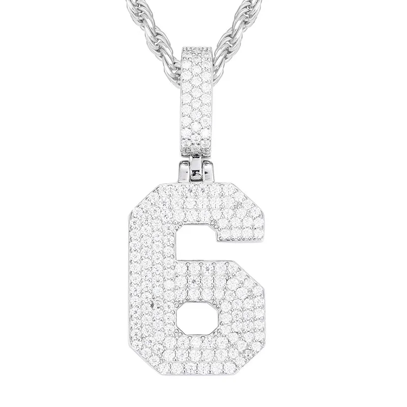 Pendentif Mosonite incrusté d'argent S925 européen et américain, pendentif numérique solide, accessoires hip-hop tendance pour hommes et femmes en stock