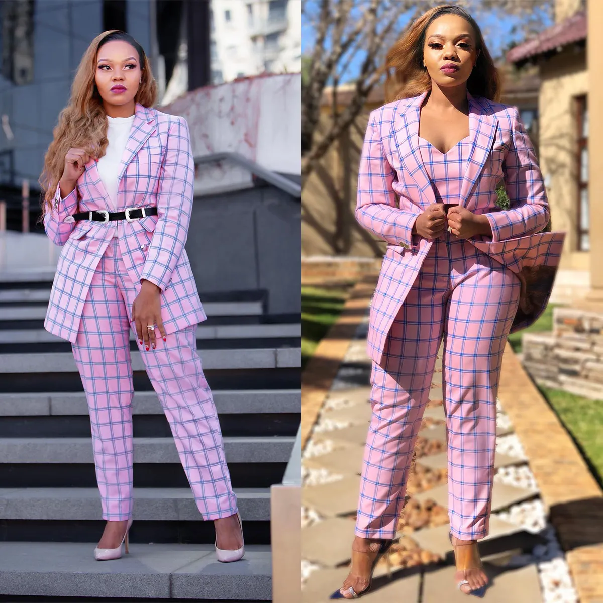 Elegantes Pantalones A Cuadros Para Mujer, Trajes De Piezas, Por