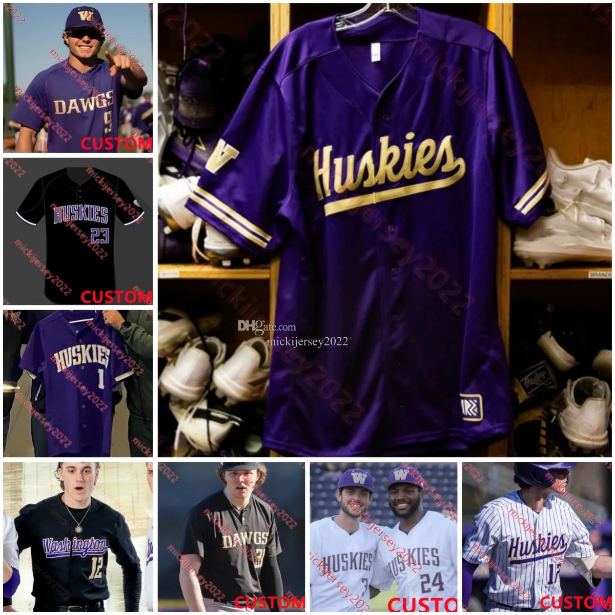 Sam DeCarlo Washington Huskies Baseball Jersey Kiefer Lord Jared Engman Grant Cunningham Reilly McAdams Josh Emanuels Sam Boyle Custom Mens Washington Jerseys