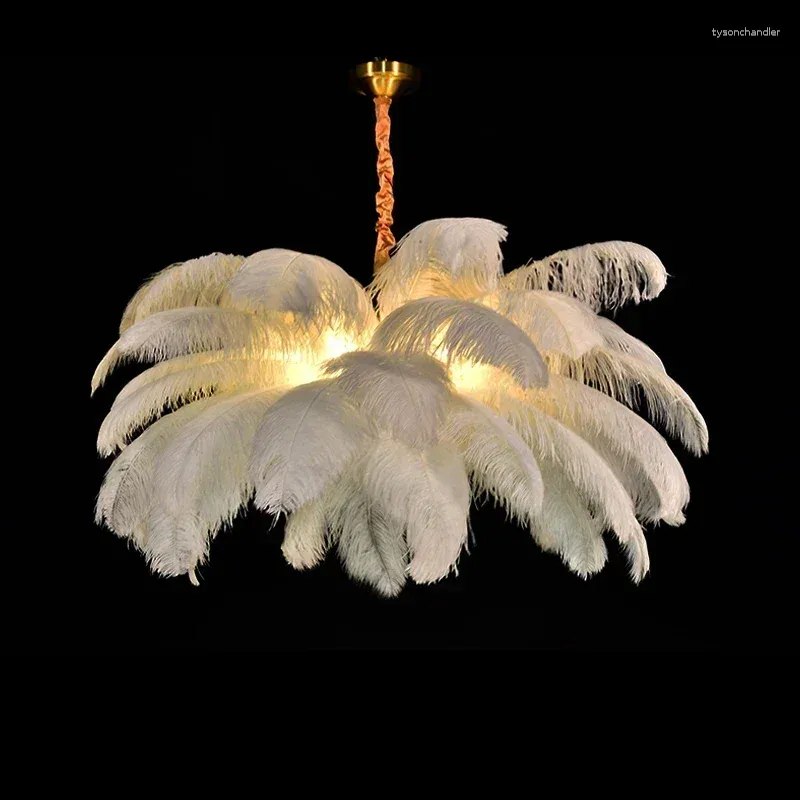 Pendant Lamps Nordic Ostrich Feather Led Lamp Living Room Bedroom Home Decor Indoor Lighting Hanging Light Fixture Luster