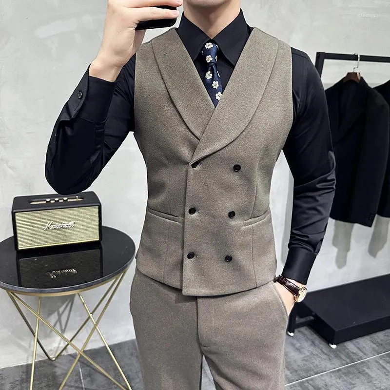 Men's Vests Luxury Double-Breasted Men Suit Vest Elegant Business Formal Slim Fit Male Waistcoat Wedding Groom Gentleman Jacket Man