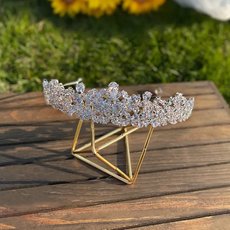 Bijoux mariée simple couronne cristal complet zircon tiara coréen princesse d'anniversaire de mariage bijoux