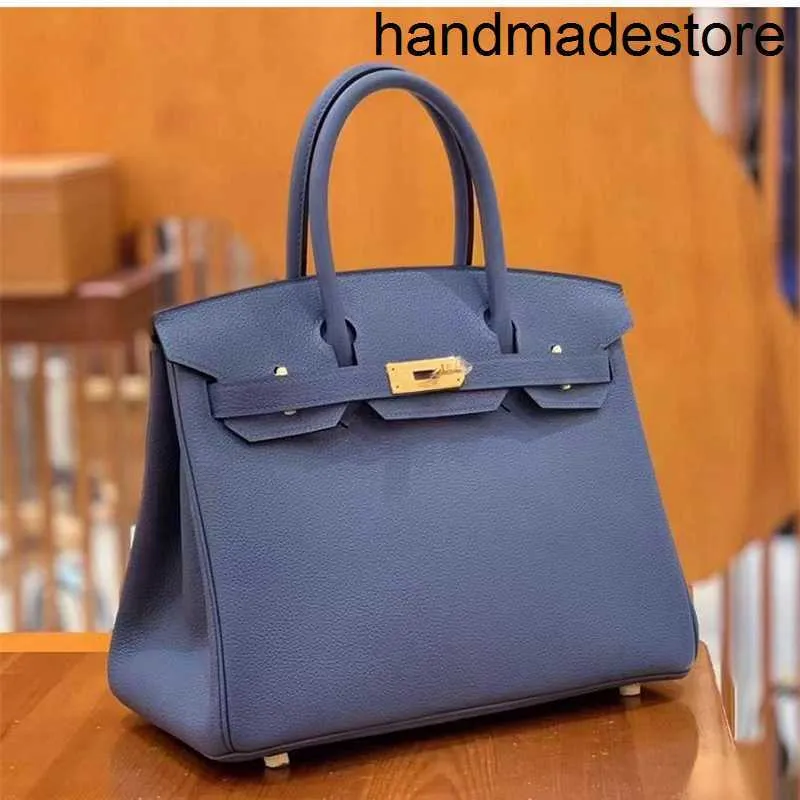 Borsa realizzata a mano in cera di design con filo da cucito in pelle di vitello Togo, grande borsa da donna di lusso Bk30, blu brillante