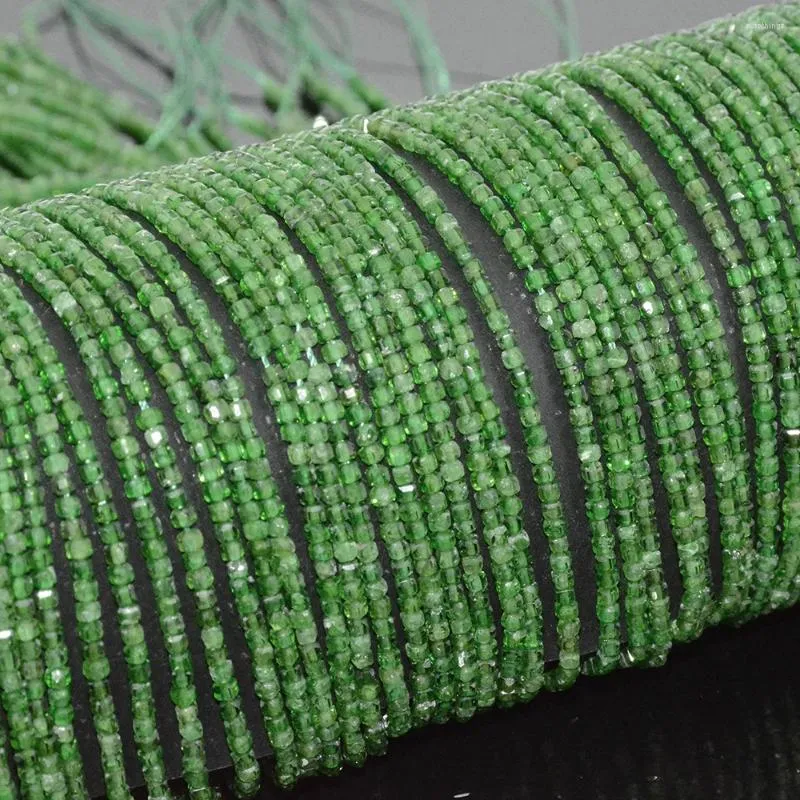 Loose Gemstones Natural Chrome Diopside Edge Faceted Cube Beads 2mm