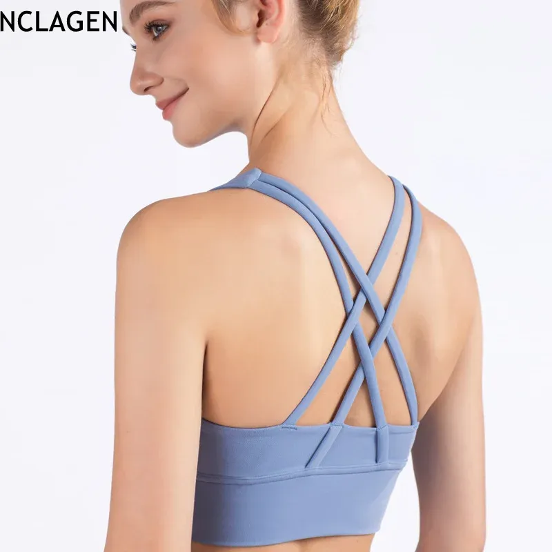 Bra's nclagen yoga Vest Woman High Impact Sports beha crossback gym workout lopen push -up crop snel droge rekbare fiess top