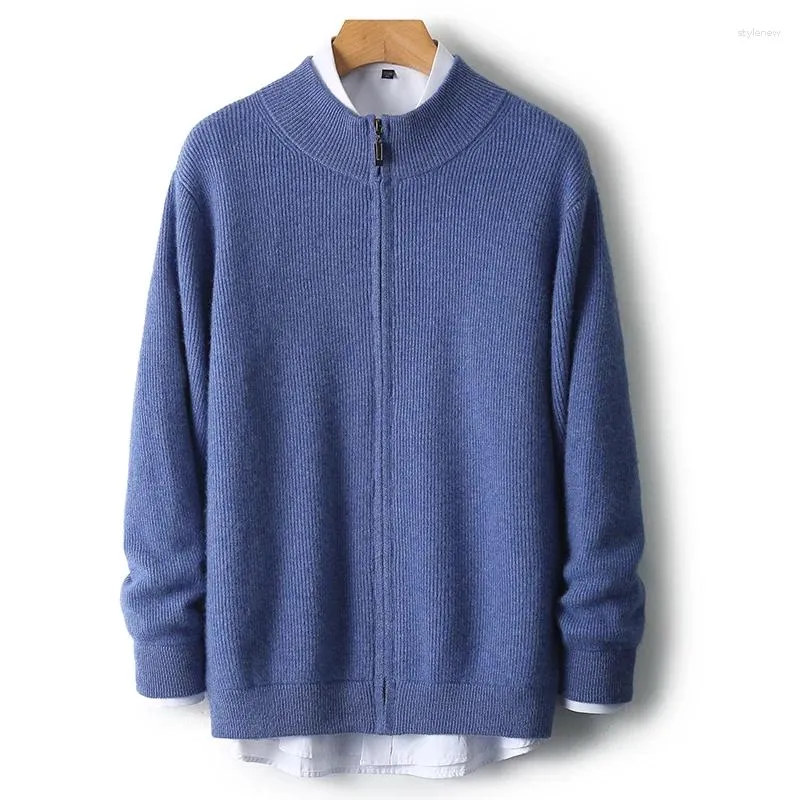 Chandails pour hommes en automne et en hiver Cardigan en tricot de laine pure doux chaud vente à manches longues couleur unie