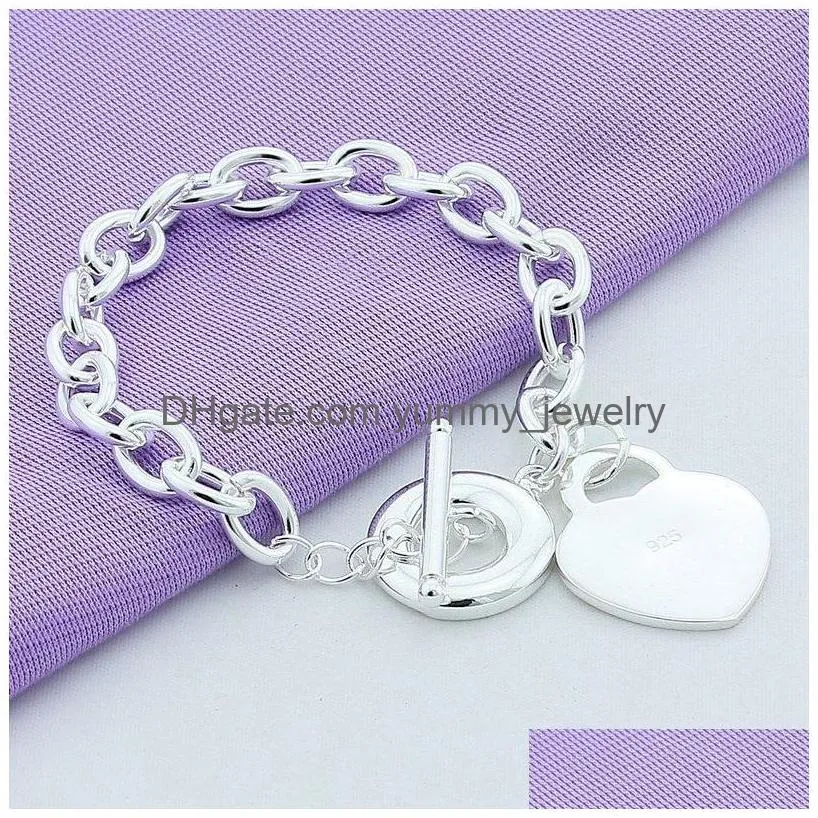 Charmarmband 925 stämplade esigner armband för kvinnor t o hjärtlås sterling sier flickor lady charms smycken mode länk kedja ba dheps