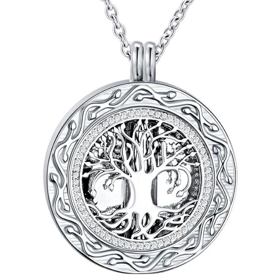 Collier d'urne de crémation ronde arbre de vie-pendentif souvenir commémoratif de cendres de bijoux de crémation-Kit d'entonnoir inclus254N