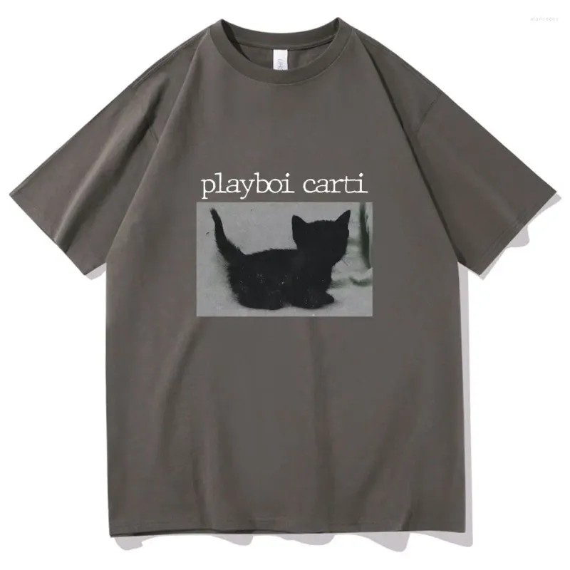 Heren t-shirts Playboi Carti Oversized Hiphop Leuke Kat Print T-shirt Harajuku Tee Regelmatige Tops Kwaliteit Mannen 2pac Rap tshirt