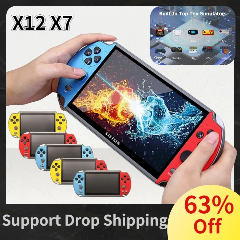 Jogadores X12 7.1inch Pro Retro Handheld Video Game Console IPS Screen Builtin 10000 + Jogos Clássicos Jogadores de Jogo Portáteis X7 4.3 polegadas