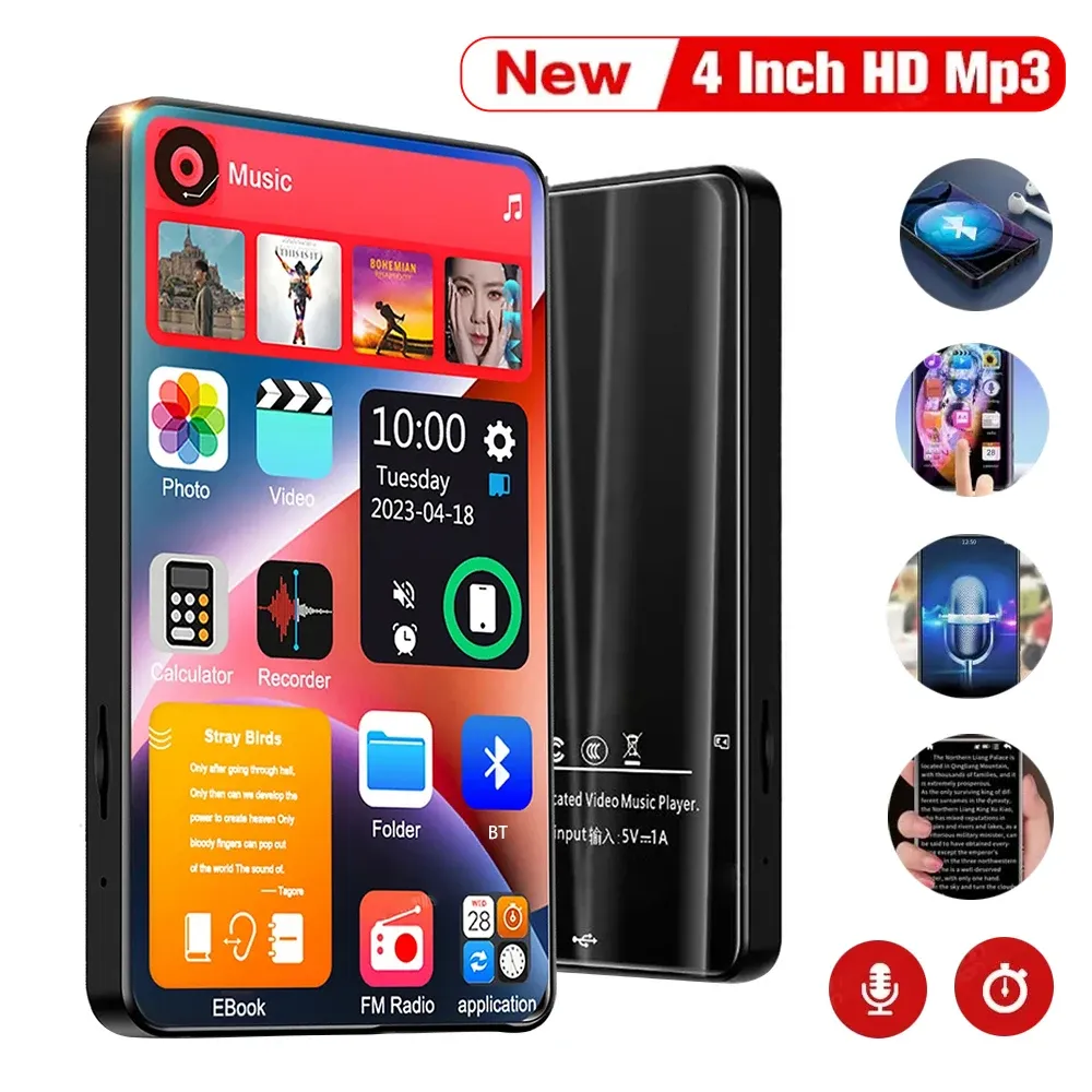 Haut-parleurs 4 pouces x20new ui MP4 Music Player Screen tactile 16 Go Bluetooth 5.0 avec haut-parleur 1080p vidéo ebook fm mp3 Audio Player 16G256G