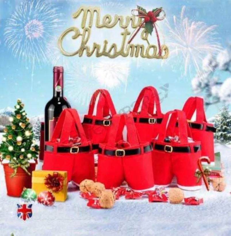 Santa Christmas Candy Bag Elf Elk Pants Treat Pocket Home Party Gift Decor Xmas Gift Holder Festival Accessories3817858