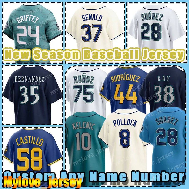 44 Julio Rodriguez 24 Ken Griffey Jr. Jersey Baseball Mariners 51 Ichiro Suzuki 58 Luis Castillo Edgar Martinez Seattle Cal Ralece Bryce Miller Taylor Trammell Munoz