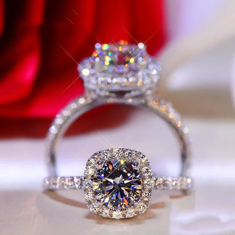 Ringe AETEEY Moissanit Diamant Quadrat Ring D Farbe 1CT 2CT Echt 925 Sterling Silber Für Frauen Hochzeit Edlen Schmuck RI018