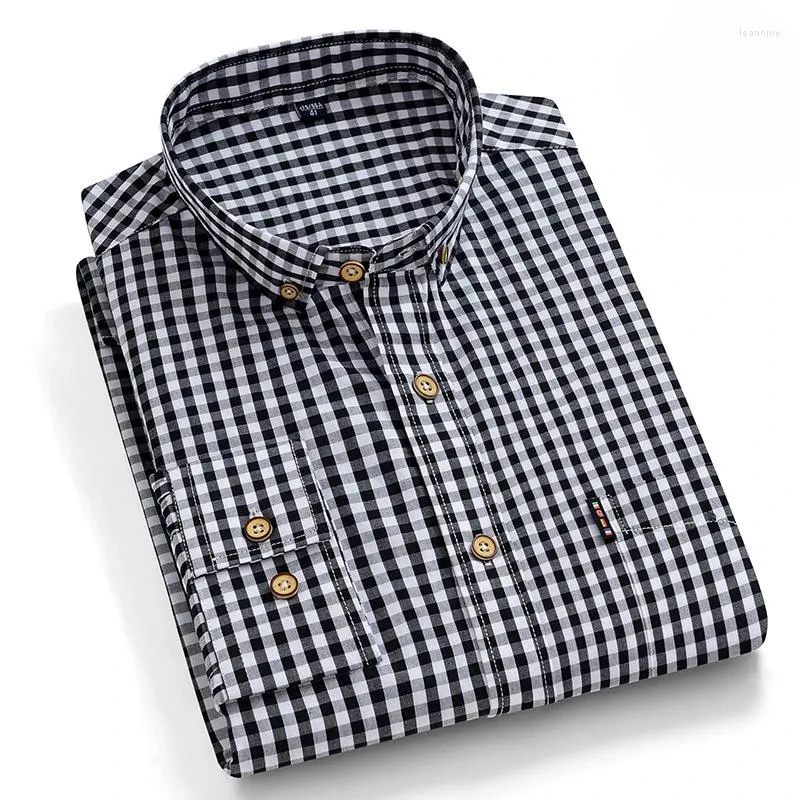 Men's Dress Shirts Long Sleeved Shirt Casual Youth Plaid Korean Version Non Ironing Cotton