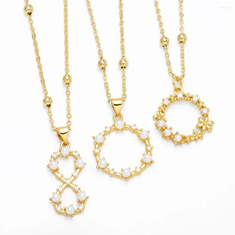 Hänghalsband utsökt mini vit pärla oändlighet för kvinnor koppar guld pläterad rund skiva pärlstav läckra smycken nkep58