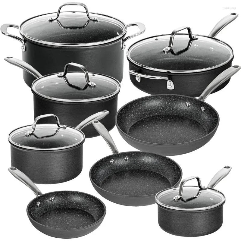 Cookwareds Defines 13 PC Non Stick Conjunto de cozinha dura potes e frigideiras com tampas de lavar louça