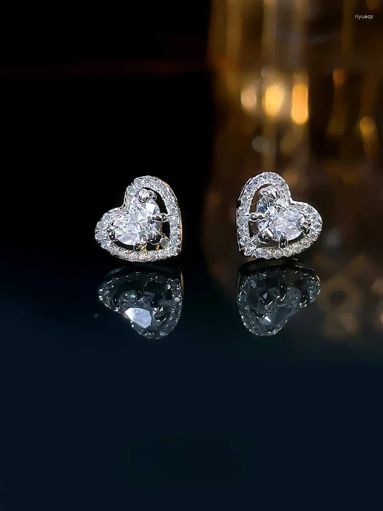 Stud Earrings Light Luxury Love Set In Pure Silver With Artificial White Diamond Versatile And Unique Elegant Design