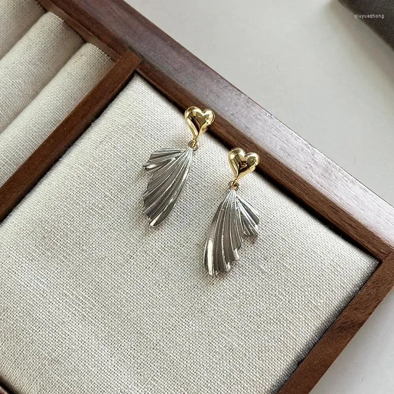 Boucles d'oreilles pendantes couleur argent, goutte d'eau, cœur doré, aile géométrique, cadeau pour femmes et filles, bijoux à la mode, livraison directe, vente en gros