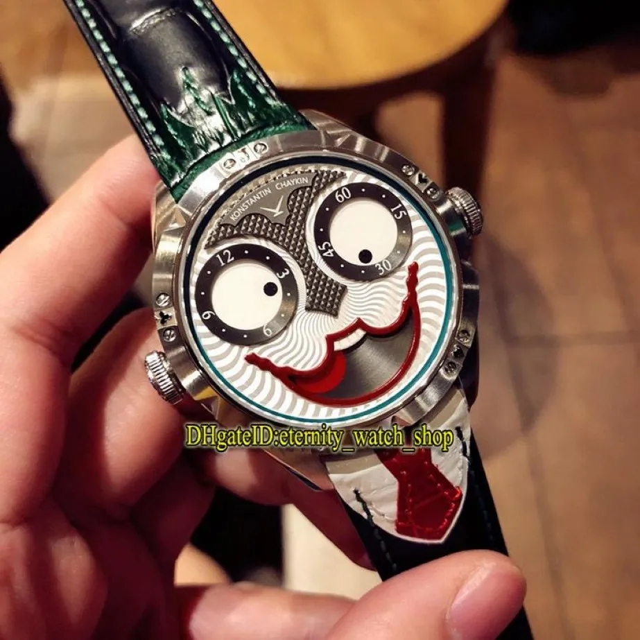 アップグレードバージョンKonstantin Chaykin Jokerユニークな創造性グリーンインナージョーカーダイアルNH35Aオートマチックメンズウォッチシルバーケースleathe210q