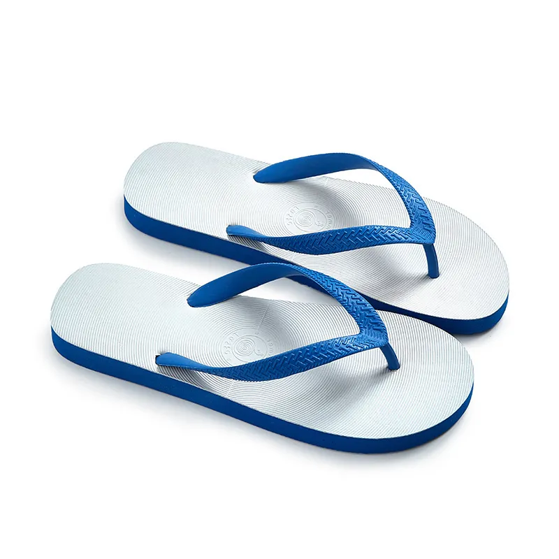 Mode semelle souple anti-dérapant couleur unie tongs pantoufles chaussures de plage sandales d'été mules blanc bleu