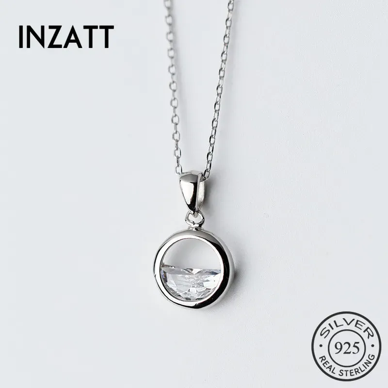 Necklaces INZATT Minimalist Unique Design Round Crystal Water Spring Pendant Necklace Real 925 Sterling Silver Fashion Jewelry For Women
