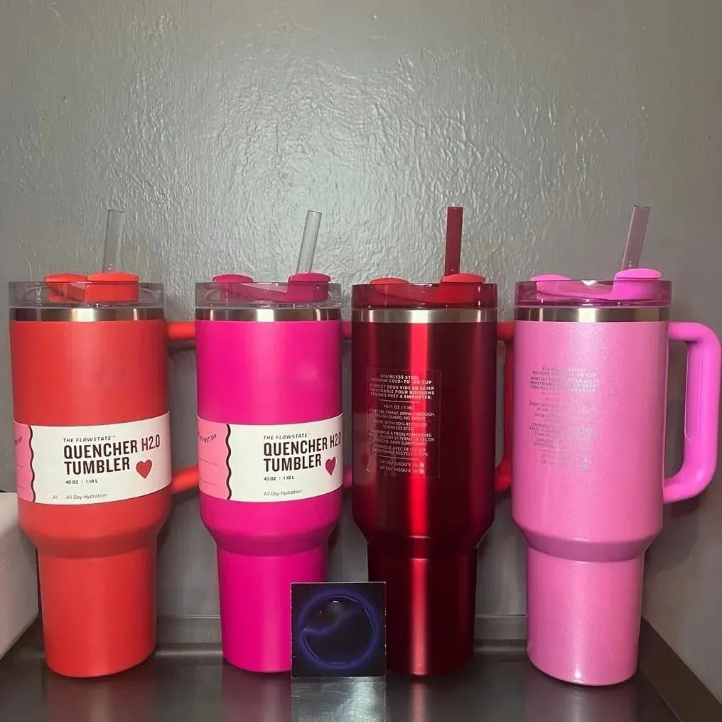 US Stock Limited Edition the quencher H2.0 40oz أكواب Cosmo Pink Parade Tumblers Cups Care Cups Termos Valentine Gift Pink Red Sparkle 1: 1 Logo GG0222
