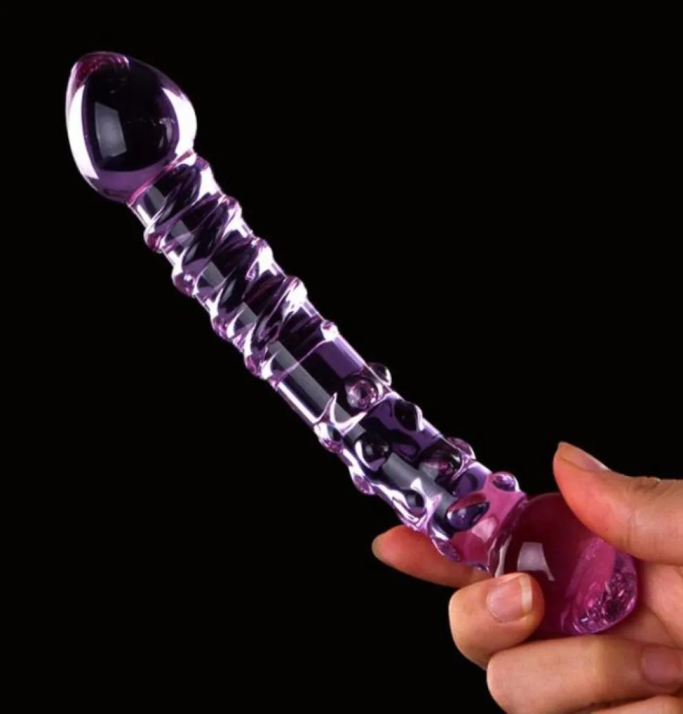 Purple Pyrex Crystal Dildo Glass Sex Toys Dildos Penis Anal kvinnliga vuxna leksaker för kvinnor kroppsmassager5538116
