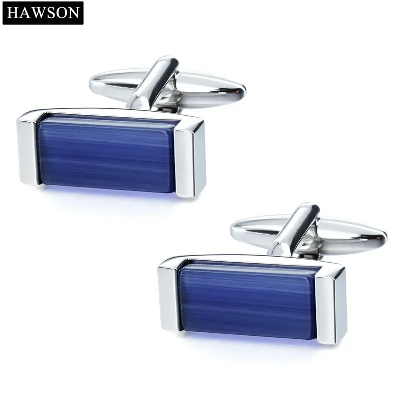 Links Blue Stone Cufflinks Hawson Mens Camisa francesa Button Cuff Link Stone Acessório com caixa