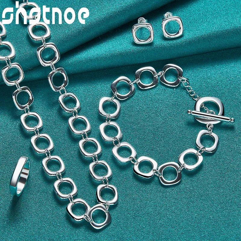 Zestawy 4pcs 925 Sterling Silver Woman Square puste kolczyki koła