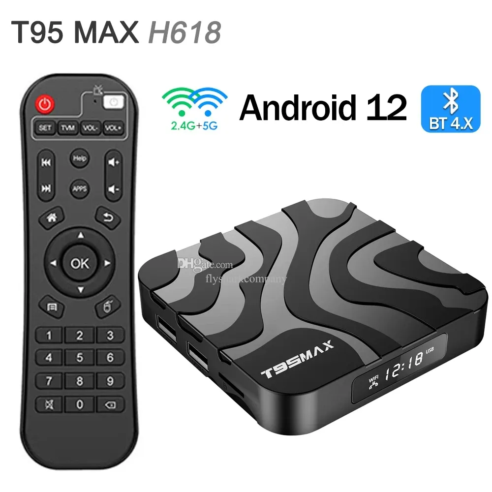 T95 Max Android 12.0 TV Box Allwinner H618 듀얼 2.4G 5G WIFI 6K 4K 3D 비디오 미디어 플레이어 4GB 32GB 스마트 세트 상단 상자