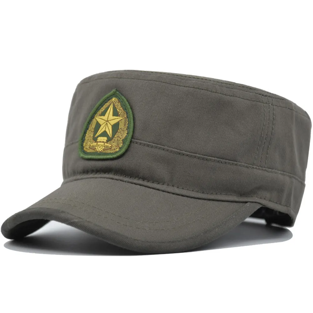 Bomull unisex kadett armé mössa grundläggande vardaglig militär stil hatt kamouflage pentagram broderad militär mössa utomhus sport bergsklättring hatt