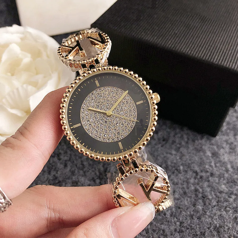 Fashion Full Brand Wrist es Women Girl Crystal Style Steel Metal Band Quartz Luxury With Clock M172