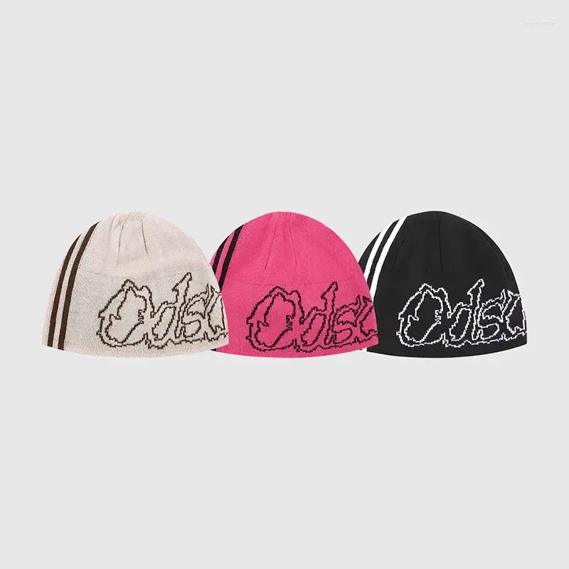 Bérets Femmes Bonnet Chapeau Mode Coréenne Tricot Lettre Hiver Jacquard Hip Hop Harajuku Graphique Y2k Streetwear Unisexe Pull Accessoires