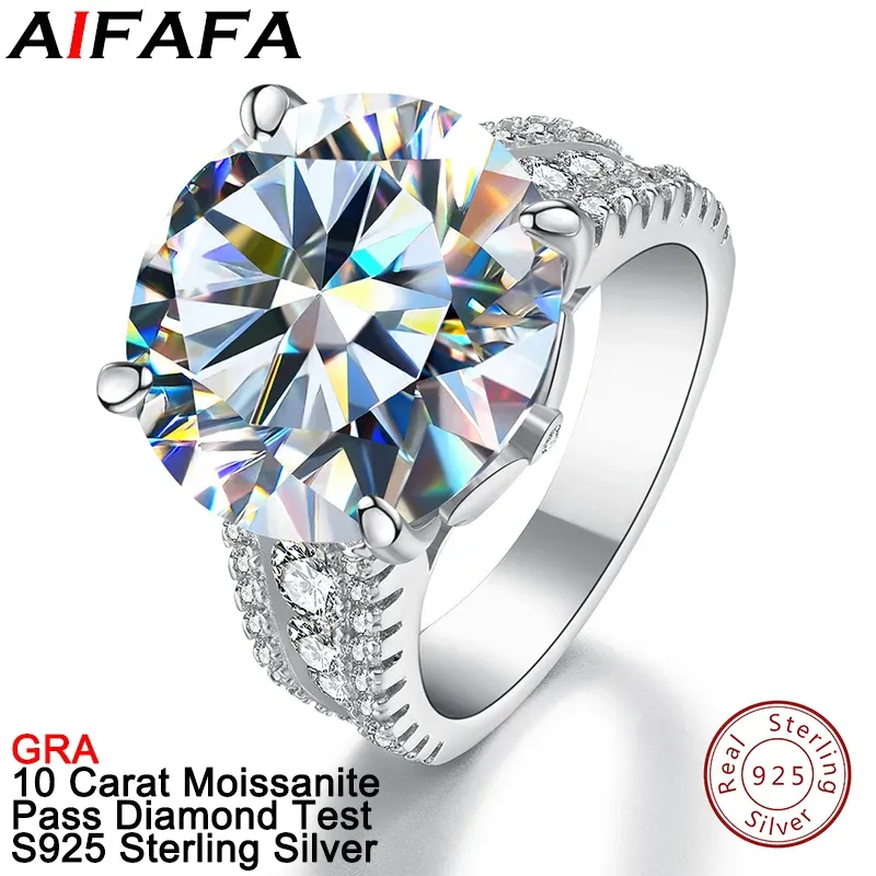 Rings 10 Carat Sparkling Moissanite Rings for Women Big Moissanita 925 Sterling Silver Luxury Fine Jewelry Pass Diamond Test GRA