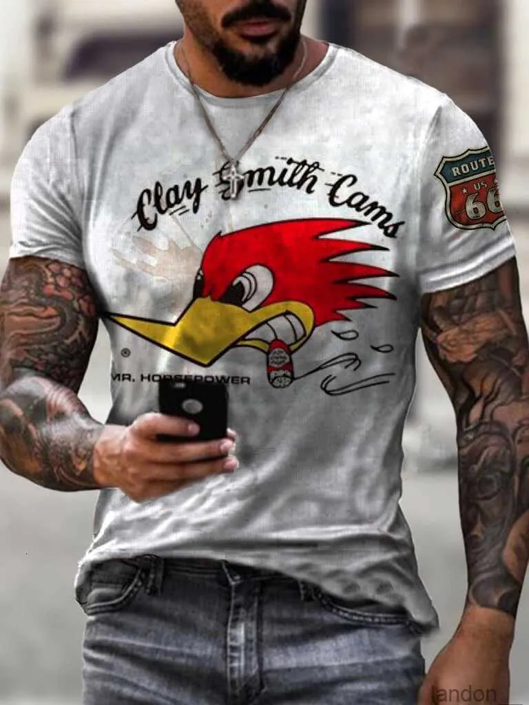 Mens Casual Round Neck Short Sleeve Digital Printed T-Shirt Slim Fit Pullover Short Sleeve Sports T-Shirt Top