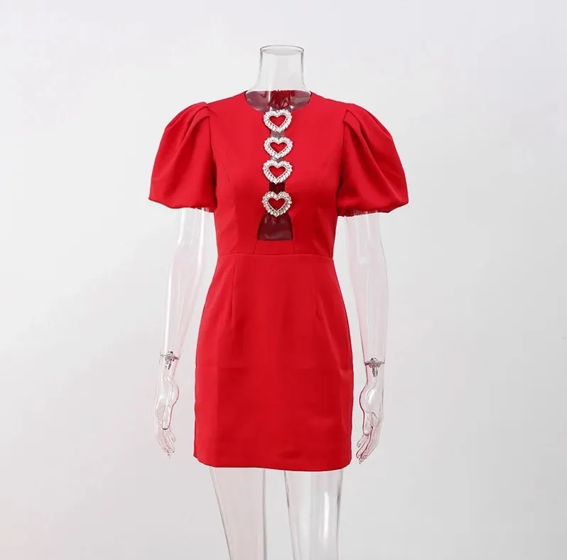 Casual Dresses Women Elegant O Neck Red Hollow Out... From Xmlongbida,  $26.91