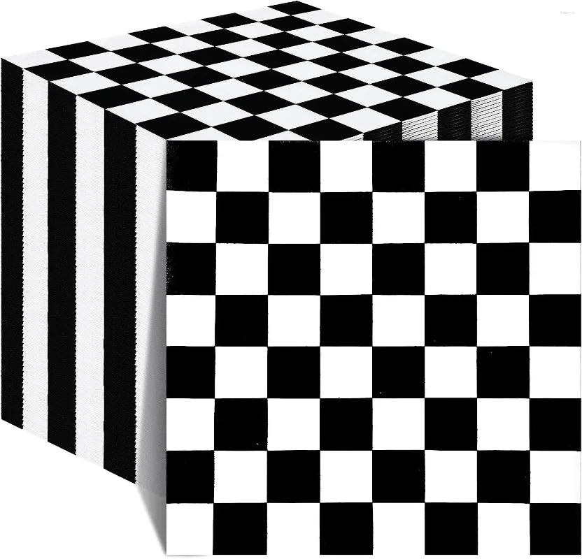 Table Napkin 100PCS Checkered Flag Paper Napkins Disposable Race Car Party Towels Black And White Decorative