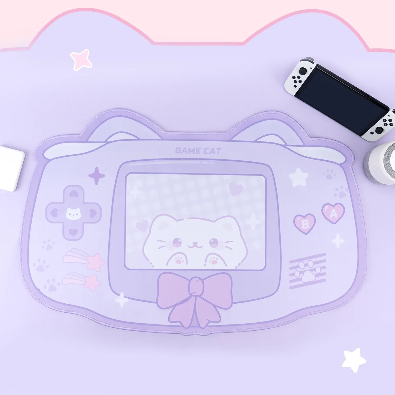 Steuert Extra großes Kawaii Retro GBA Gaming Mauspad, süßes rosa Sakura-Häschen, XXL-Schreibtischunterlage, wasserfest, rutschfest, Laptop-Schreibtisch-Zubehör