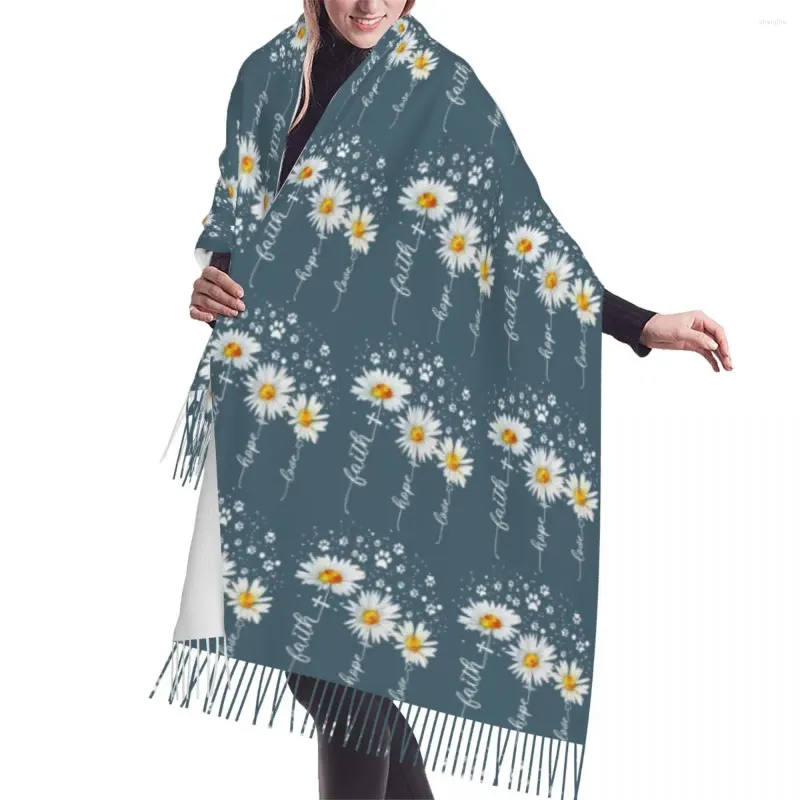 Foulards dames grande foi espoir amour fleur chien femmes hiver épais chaud gland châle enveloppement jésus chrétien écharpe