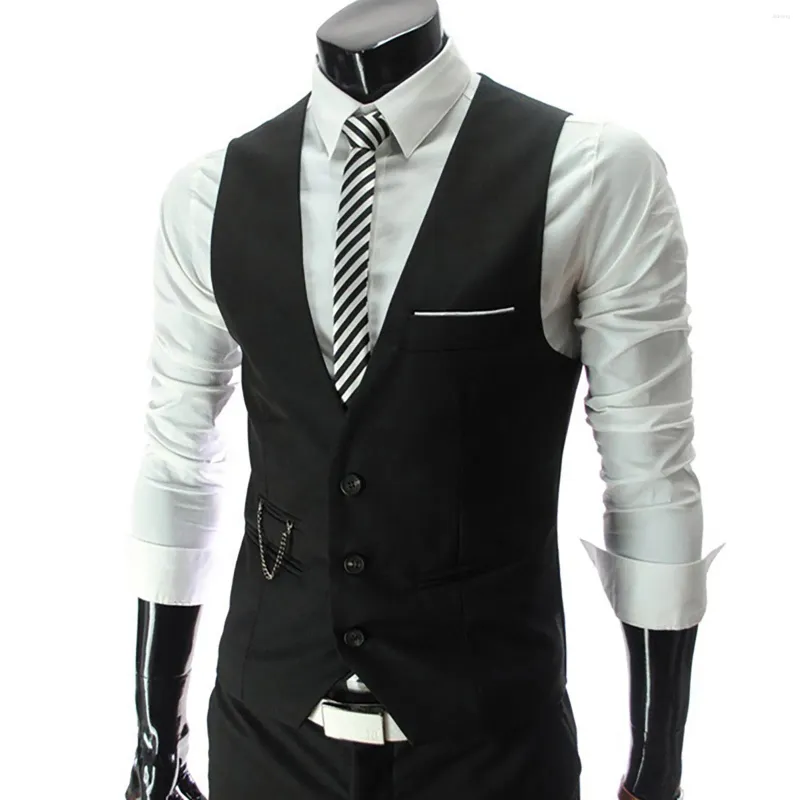 Men's Vests Men Slim Jacket Suits Vest Business Leisure Wedding Vestes V Neck Sleeveless Waistcoat Coat Man Clothing Chaleco Hombre