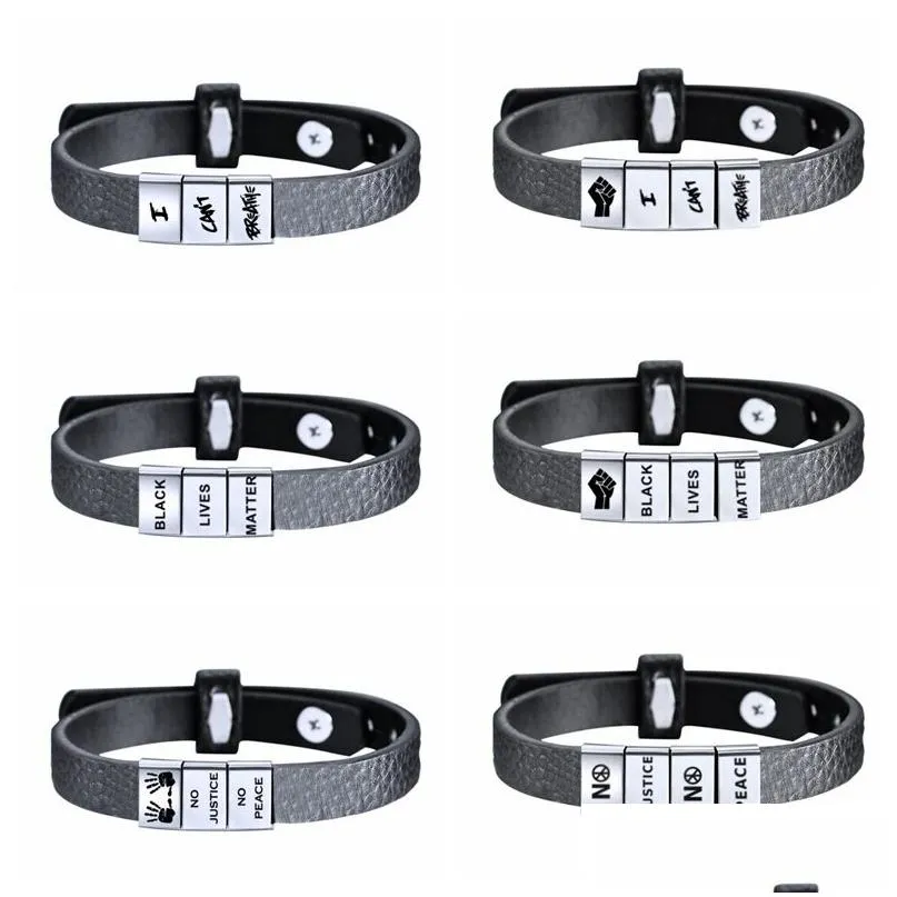 Charm Bracelets Fashion Adjustable Leather Bracelets Black Lives Matter I Cant Breathe Letter Vintage Stainless Steel Men Bracelet Ba Dhqvn